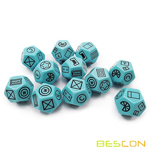 Bescon’s Dungeon and Wilderness Terrain, Dungeon Feature and Treasure Type Dice Set, 4 Piece Proprietary Polyhedral RPG Dice Set, Red, Green, Yellow with Black Print | The Storepaperoomates Retail Market - Fast Affordable Shopping