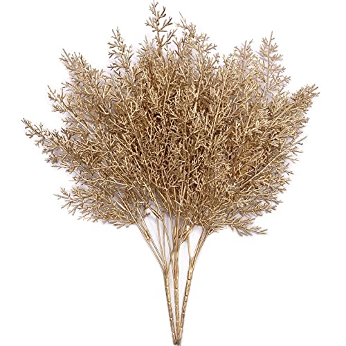 Gold Antlers Grass Artificial Plants Christmas Decoration, Faux Golden Twig Branches Plastic Fake Branch Plant for Xmas Party Home Garden Indoor Outdoor Wedding Table Centerpiece DIY Decor – 3 Pack