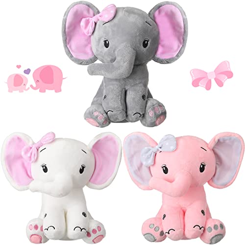 Zomiboo 3 Pieces Elephant Stuffed Animal 8 Inch Baby Stuffed Elephant Animal Plush Toy Gift Baby Girl Boys Bed Decor (Cute Style)