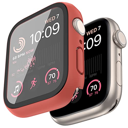 Case Compatible with Apple Watch Series 8 & Series 7 41mm/45mm PC Bumper with Tempered Glass Screen Protector Matte Solid Color Hard Cover (Red, 45mm)