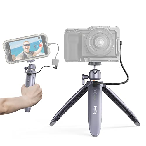SmallRig Charging Mini Tripod for iPhone Cameras DSLRs Gopro, Handle Grip Desktop Tripod with Wireless Control Button 360° Ball Head and Power Display, for Vlogging Video Shooting Filming -3534