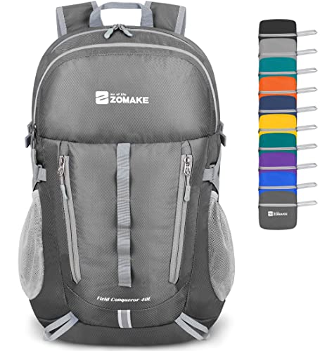 ZOMAKE Packable Hiking Backpack:40L Lightweight Backpacks – Foldable Light Weight Back Pack Water Resistant Small Packable Day Pack for Travel Camping Outdoor (Medium grey)