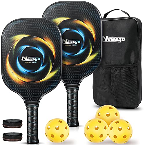 Pickleball Paddles, Pickleball Paddles Set of 2,Fiberglass Surface, Honeycomb Core Pickleball Rackets Set, Double Lightweight Paddles with 1 Carrying Case, 4 Balls