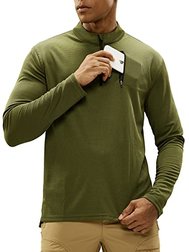 MIER 1/4 Zip Pullover with Pocket Dry Fit Long Sleeve Athletic Golf Shirts, Green, XL
