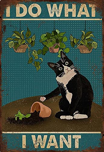 DAIERCY Graman Novelty Black Cat Tin Sign- I Do What I Want – Metal Sign Wall Art Vintage Funny Garden Home Wall Decor Garden Lovers Gifts Funny Retro Signs for Men Women 8×12 Inch