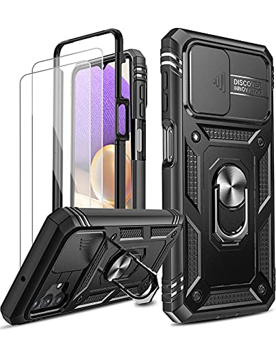 LeYi for Samsung Galaxy A32 5G Case, A32 5G Case with Slide Camera Cover + [2 Packs] Tempered Glass Screen Protector, 360 Full Body Military-Grade Phone Case with Kickstand A32 5G[Not Fit 4G], Black