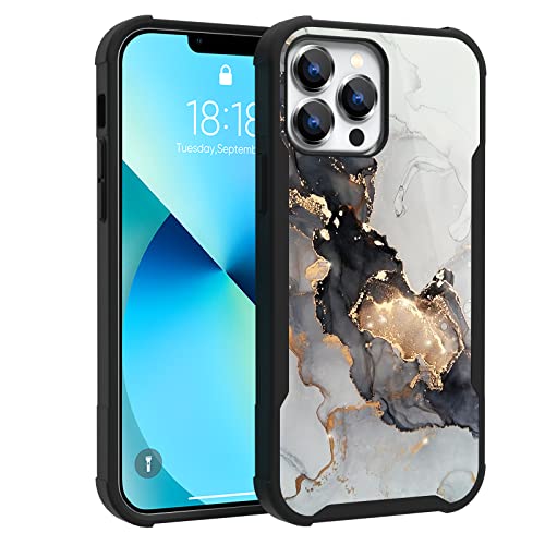 MAXCURY Case for iPhone 13 Pro Max, Shockproof Marble Phone Cover, Drop Protection [Guard Series] Silicone Rubber Protective Hard Case for iPhone 13 Pro Max 6.7 inch 2021 Released (Black/Grey Marble)