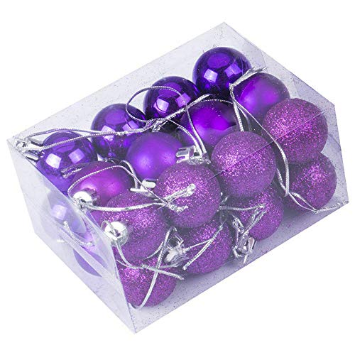 Wrrkayly 30/24PCS Christmas Balls Ornaments Mini Shatterproof Ball Xmas Hanging Ball Hooks for Christmas Tree/Party Decorations (Purple, 24PCS)