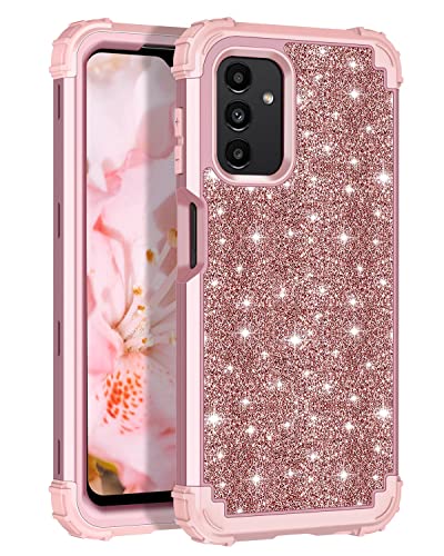 LONTECT Compatible with Galaxy A13 5G Case Glitter Sparkly Bling Shockproof Heavy Duty Hybrid Sturdy High Impact Protective Cover Case for Samsung Galaxy A13 5G 2021, Shiny Rose Gold