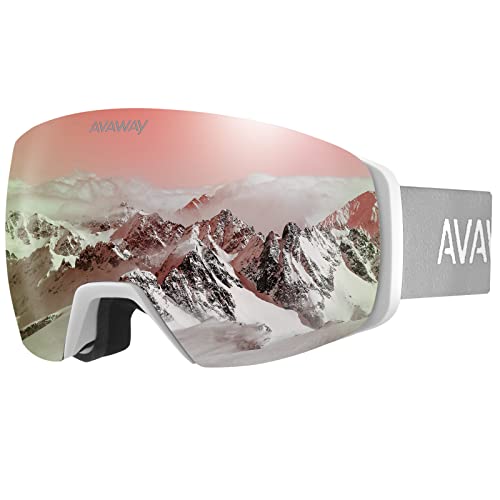 AVAWAY OTG Pink Womens Mens Ski Goggles Magnetic Snowboarding Safety Glasses, Anti Scratch Anti Fog 100% UV Protection