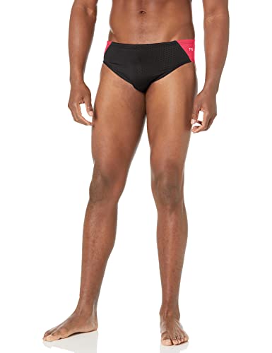 TYR Men’s Standard Hexa Blade Splice Racer Swimsuit, Black/Red, 38