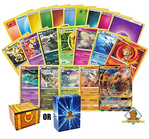 Golden Groundhog TCG Deck Box Including 300 Assorted Cards (1 GX Ultra Rare, 2 Holographic Rares, 2 Reverse Holographics, 5 Rares, 90 Common/Uncommons, and 200 Energy Cards)