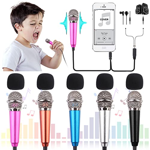 5-Piece Mini Microphone Tiny Microphone Mini Mic for Recording Voice and Singing on iPhone, Android Phones or Tablet, Metal, with 113 cm Cord, 3.5 mm Input (Rose red, Rose Gold, Silver, Blue, Black)