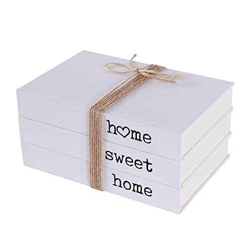 Decorative Books Set of 3 – White Hardcover, Home Sweet Home Bound with Twine – Real Books (Each Book is 5.6 x 8.3, 170 Blank Pages)