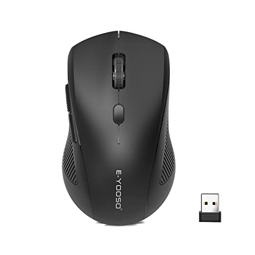 E-YOOSO Wireless Mouse, USB Cordless Computer Mouse, 18 Months Battery Life, 6 Button Wireless Mouse, 5 Adjustable DPI, 2.4G Portable Wireless Optical Mice for Windows, Mac, Linux, Chromebook(Black)