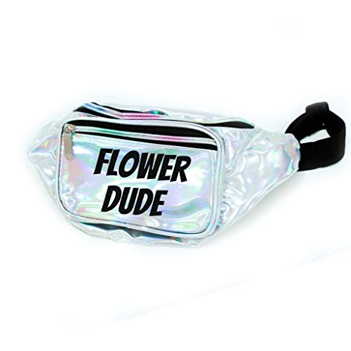 Flower Dude Holographic Metallic Fanny Pack (Silver w/Black Text), 0023023