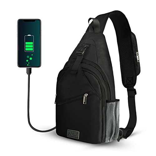 AMJ Sling Bag for Travel and Hiking – Multipurpose Crossbody Shoulder Backpack, Outdoor Chest Bag Daypack for Men & Women,Black
