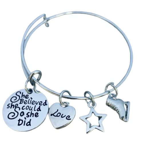 Infinity Collection Figure Skating Bracelet, Ice Skating Jewelry, She Believed She Could So She Did Skate Charm Bracelet – Figure Skating Gifts
