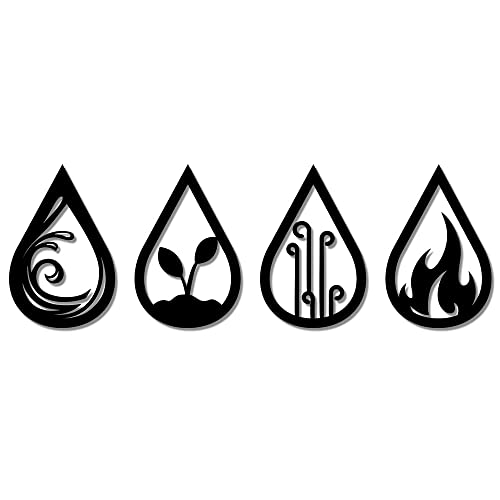 UTF4C Four Elements of Nature Symbol Metal Wall Art, Fire Earth Water Air, Geometric Four Elements Hanging Wall Decorations for Living Room Bedroom, Housewarming Gift, Black/White/Rose Gold, 24 Inch