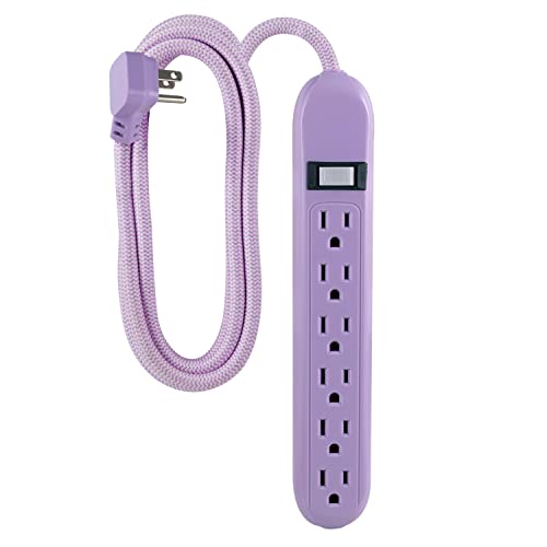 Cordinate 6-Outlet Surge Protector, 10 Ft Braided Extension Cord, Power Strip, Reset Switch, 3-Prong, Wall Mount, 500 Joules, Grounded, UL Listed, Lavender, 60512