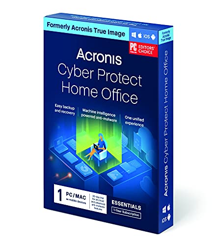 Acronis Cyber Protect Home Office (formerly Acronis True Image) | Essentials Version | 1 PC/Mac | Personal cyber protection | Local backup, cloning, recovery, anti-ransomware and more | 1-year