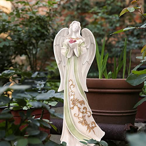 QLFJ-FurDec Angel Figurine Holding Bird, Outdoor Garden Angel Statue Sculpture, Resin Angel Ornament Decor for Home, Patio, Lawn, Yard, Porch, Cemetery Grave, Housewarming