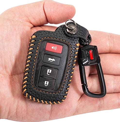 YONUFI for Toyota Key Fob Cover with Keychain, Genuine Leather Car Smart Key Case Protector Holder Compatible with 4Runner Tacoma Tundra Land Cruise Prius Sequoia Camry Corolla Rav4 Highlander Avalon