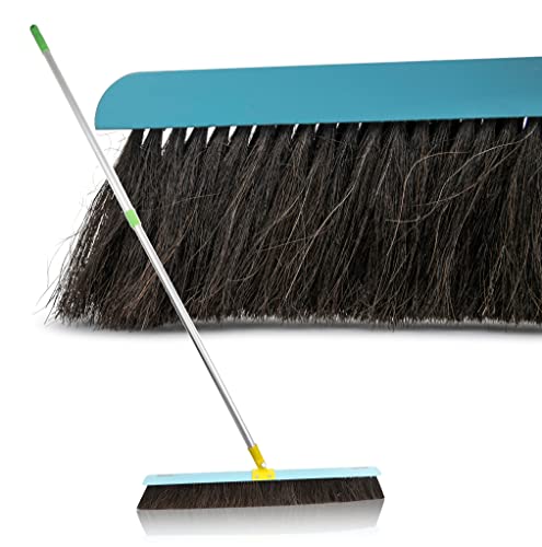 100% Natural Horsehair Broom. Light & Easy Sweeping. 2 feet Wide, Swiveling Broom Head. Aluminum Rod. Cleans Floors Quickly! Weighs Only 1Lb!
