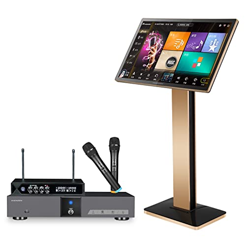 InAndOn KV-V5 Max Karaoke System, 22 inch Capacitive Touch Screen, Cloud Song Update, Real-time Score,YouTube, Wireless Microphone KTV System Fit for Bar Home Party, 4T
