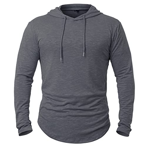 MANSDOUR Men’s Athletic Hooded Shirts Long Sleeve Workout Sport Hoodie Casual Running T Shirt Quick Dry Pullover Top Lightweight Golf Shirts Fashion Solid Color Active Gym Sweatshirt Dark Grey