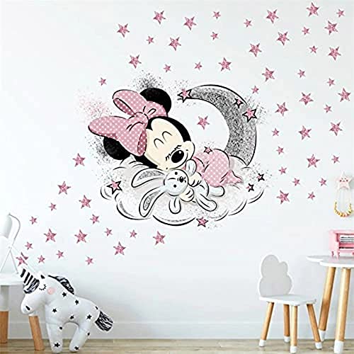 Large Mickey and Minnie Mouse Wall Decals for Kids Baby Bedroom Nursery, Disney Mirror Window Walls Stickers Removeable Vinyl Cartoon Peel and Stick (Minnie & Bunny)