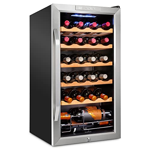 Ivation 24 Bottle Compressor Wine Cooler Refrigerator w/Lock | Large Freestanding Wine Cellar For Red, White, Champagne or Sparkling Wine | 41f-64f Digital Temperature Control Fridge Stainless Steel