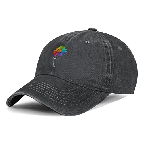Waldeal Love is Love Rainbow Sunflower Baseball Cap Vintage LGBT Gay Lesbian Pride Hat for Men Women (Grey)