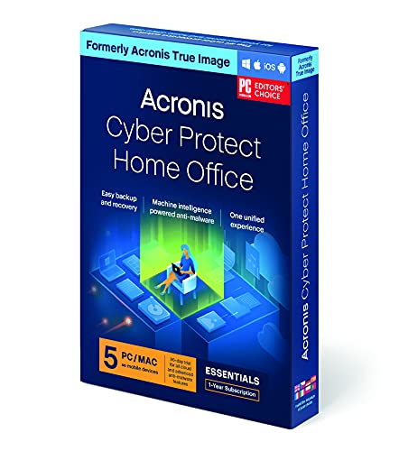 Acronis Cyber Protect Home Office (formerly Acronis True Image) | Essentials Version | 5 PC/Mac | Personal cyber protection | Local backup, cloning, recovery, anti-ransomware and more | 1-year