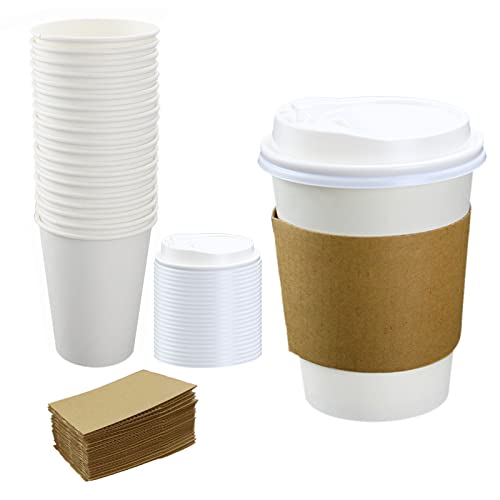 Disposable Coffee Cups with Lids, 12 oz 20 pcs White Paper Coffee Cups with Lids Drinking Cup for Water, Coffee or Tea