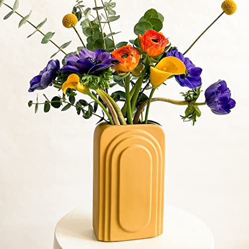 Rhapsody Studio Ceramic Vase – Yellow Vases Home Decor, Unique Vase, Decorative Vases for Home Decor, Boho Vase Modern Decor, Home Decorations for Living Room, Aesthetic Room Decor Table Centerpiece