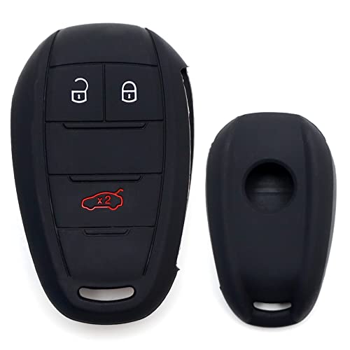 iJDMTOY Black Soft Silicone Full Coverage Key Fob Case Cover Compatible with Alfa Romeo Giulia Stelvio Smart Key Fob