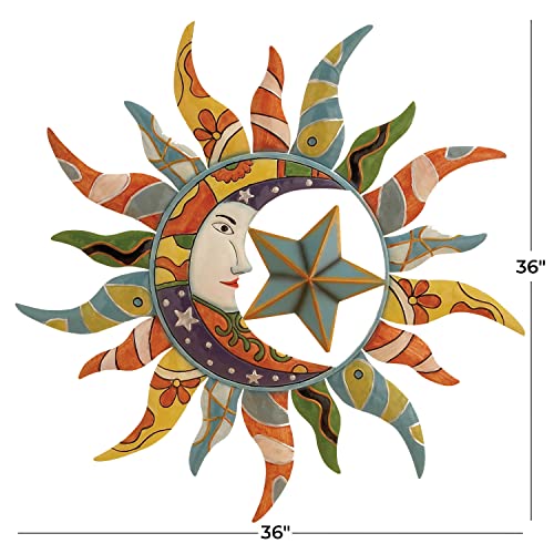 Deco 79 Metal Sun and Moon Indoor Outdoor Wall Decor with Abstract Patterns, 36″ x 2″ x 36″, Multi Colored | The Storepaperoomates Retail Market - Fast Affordable Shopping