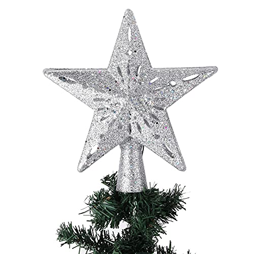 Christmas Projector Light, Hollow 3D Star Design Star Projector Light Rotation Lamp for Christmas Tree Top Decoration for Home for Garden(Silver)