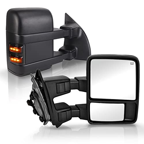 PZ Driver and Passenger Side Tow Mirrors with POWER HEATED,W/SMOKE SIGNAL,BLACK,Replacement Fit for 1999-2007 for Ford for F250 for F350 for F450 for F550 Super Duty