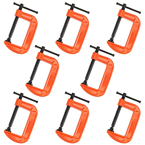 ZEONHEI 8 Pieces 3 Inches Orange C Clamp, Malleable Iron C-Clamp G Clamp for Woodworking, Welding, and Building, 3-Inch Jaw Opening, 2-Inch Throat Depth