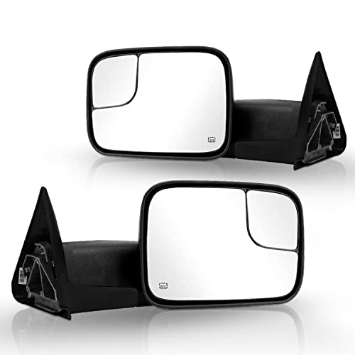 PZ Driver and Passenger Side Tow Mirrors with Powered Heated Black,Replacement for 1998-2002 for Dodge for Ram 1500 2500 3500