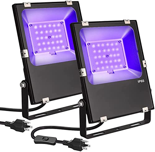30W LED Black Lights,Blacklight Flood Light with Plug, IP66 Waterproof Black floodlight,for Black Lights for Glow Party,Glow in The Dark, Stage Lighting,Aquarium,Neon Glow,Fluorescent Effect.（2 Pack）