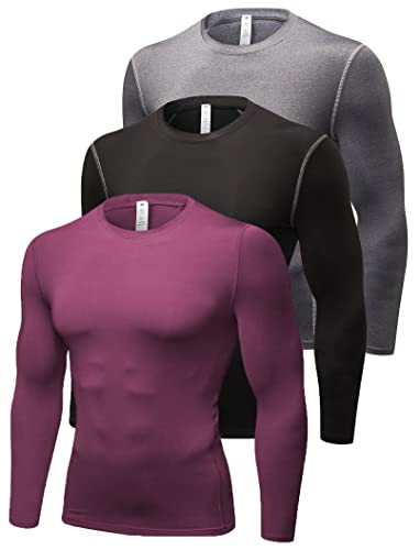 Queerier 3 Pack Men’s Compression Shirt Long Sleeve Undershirts for Men Baselayer Sports Thermal Tops