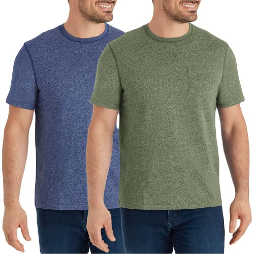 Member’s Mark Men’s 2-Pack Soft Wash Crewneck T-Shirt (XL, Blue/Green Solid)