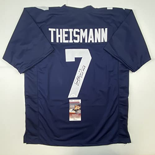 Autographed/Signed Joe Theismann CHOF 2003 Notre Dame Blue College Football Jersey JSA COA