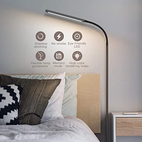 Homuserr LED Floor Lamp & Desk Lamp 2-in-1, Touch Control LED Floor Reading Lamp with Rotatable Gooseneck, Programmable Timer, Stepless Dimming & 4 Color Temperatures for Living Room Bedroom Office
