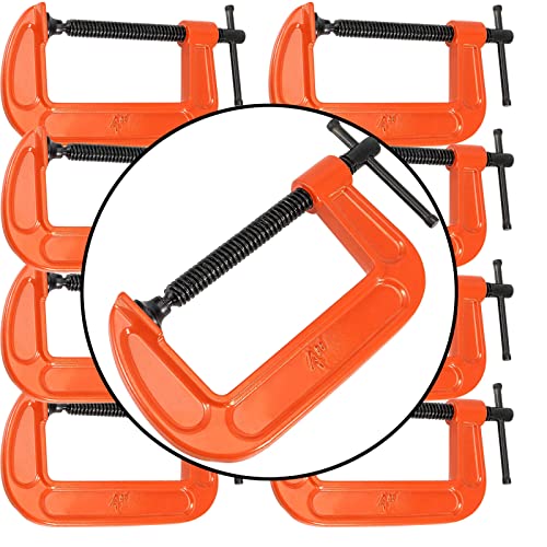 ZEONHEI 8 Pieces 4 Inches Orange Small C Clamps, Heavy Duty Steel C Clamp, Malleable Iron C Clamp Set for Woodworking, Welding, and Building, 4-Inch Jaw Opening, 2-1/4 Inch Throat Depth