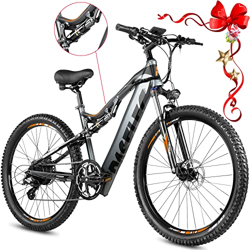 27.5” Electric Mountain Bikes for Adults 500W E-Bike 48V 13AH Removable Battery Fat Electric Bicycle Step Thru MTB with Professional 9-Speed Gears