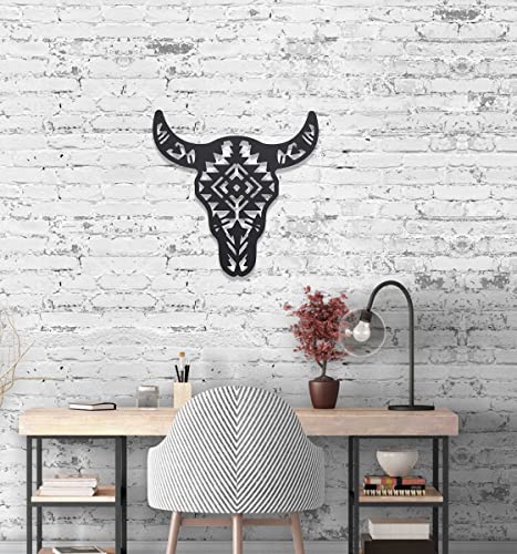 ORIGACH Black Metal Western Cow Skull Art Decor Cool Wall Hanging Western Rustic Metal Bull Head Wall Sculptures Decor for Living Room Bedroom Kitchen Garden Gift Idea, 12 inch | The Storepaperoomates Retail Market - Fast Affordable Shopping